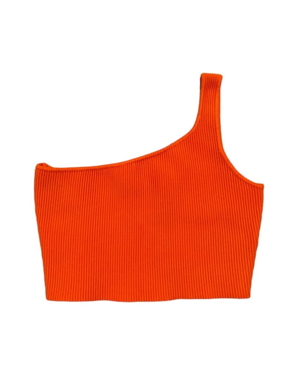 HOUSE OF HARLOW 1960 One Shoulder Ribbed Sculpt Knit Crop Top Neon Orange XL